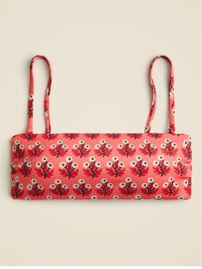 J crew classic sculpt bandeau bikini top in coral floral block print XL BNWT